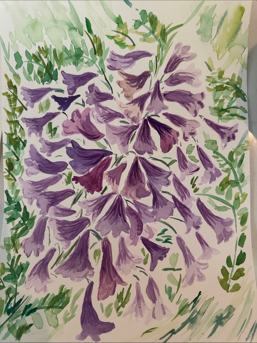 Floral jacarandas Watercolor Wall Art - Purple & Green